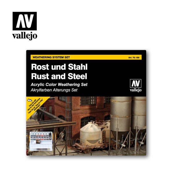 Vallejo Effects Color Paint Set Rust And Steel 9 pcs VAL70150 - Hobby Heaven