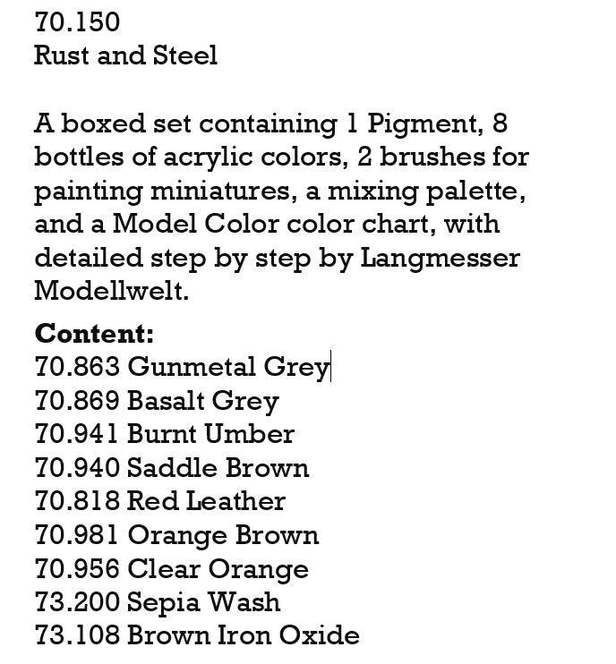 Vallejo Effects Color Paint Set Rust And Steel 9 pcs VAL70150 - Hobby Heaven