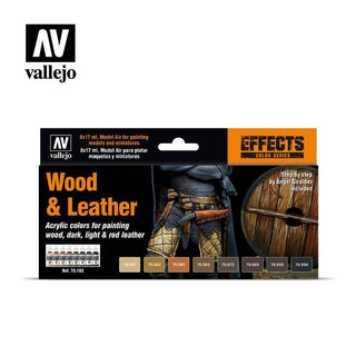 Vallejo Effects Color Paint Set Wood And Leather 8 Paints VAL70182 - Hobby Heaven