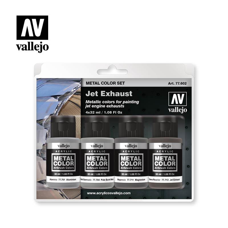 Vallejo Metal Color Jet Exhaust set card with four 32 ml bottles: Aluminium, Pale Burnt Metal, Magnesium and Jet Exhaust