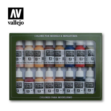 Vallejo Model Color Paint Set: Face & Skin Tones - 16 Bottle Set For Miniatures & Models