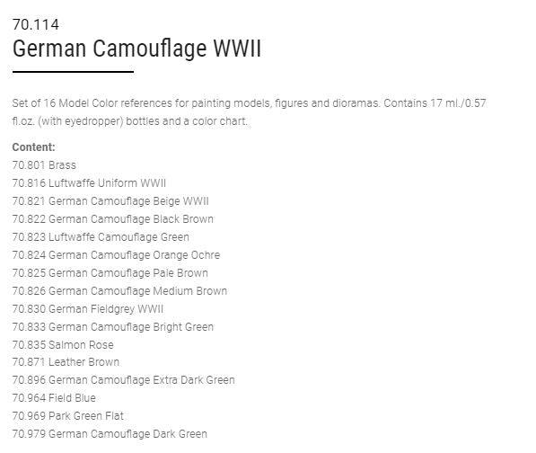 Vallejo Model Color Paint Set German Camouflage WWII 16 Paints VAL70114 - Hobby Heaven