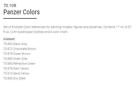 Vallejo Model Color Paint Set Panzer Colors 8 Paints VAL70108 - Hobby Heaven