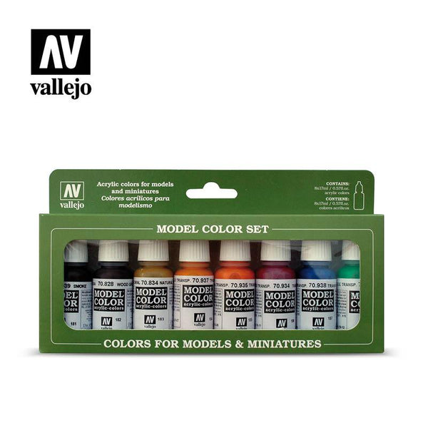 Vallejo Model Color Paint Set Transparent Colors 8 Paints VAL70136 - Hobby Heaven