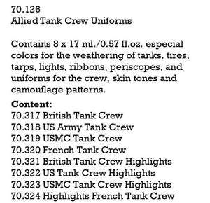 Vallejo Paint Set Allied Tank Crew Uniforms 8 Paints Panzer Aces Series VAL70126 - Hobby Heaven