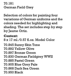 Vallejo Paint Set German Field Grey 8 Paints Figure Color Series VAL70181 - Hobby Heaven