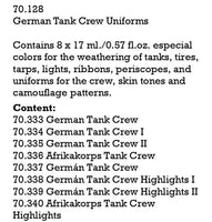 Vallejo Paint Set German Tank Crew Uniforms 8 Paints Panzer Aces Series VAL70128 - Hobby Heaven
