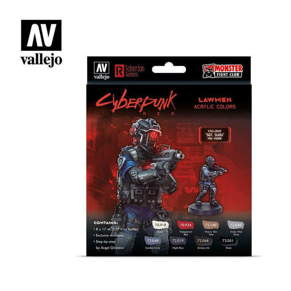 Vallejo Paint Set Lawmen by Cyberpunk Red Exclusive “Sgt. Suou” mini 8 Paints + Miniature VAL72308 - Hobby Heaven