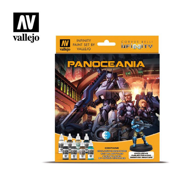 Vallejo Paint Set Panoceania Infinity Paint Set 8 Paints + Miniature VAL70231 - Hobby Heaven