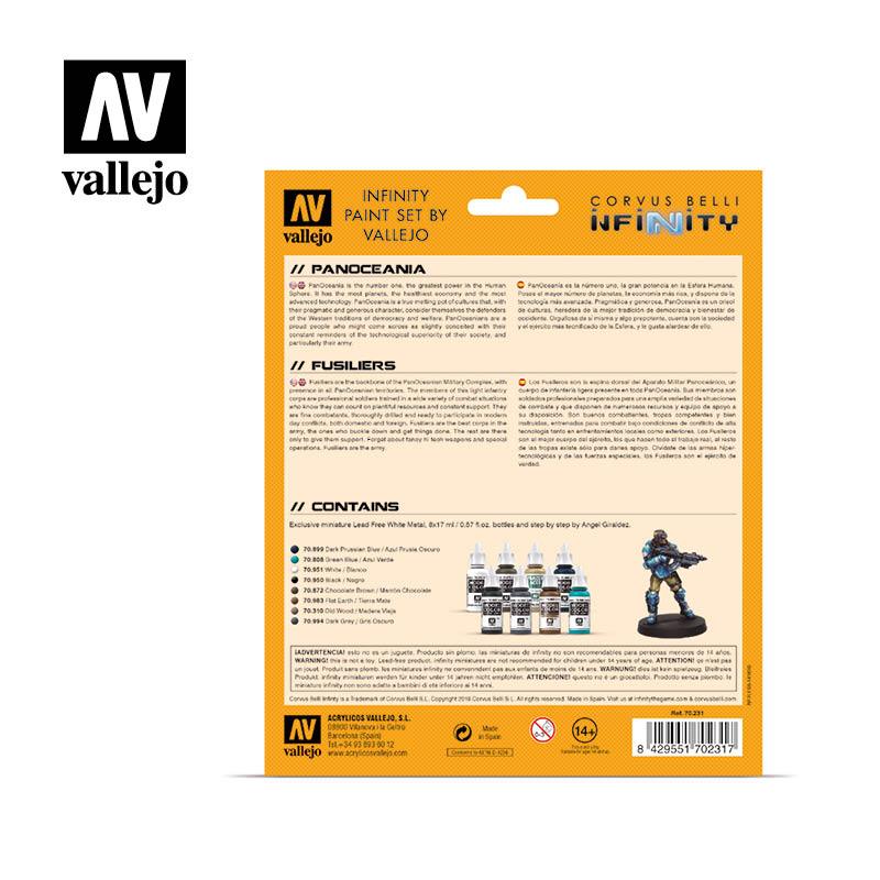 Vallejo Paint Set Panoceania Infinity Paint Set 8 Paints + Miniature VAL70231 - Hobby Heaven