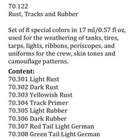 Vallejo Paint Set Rust, Tracks & Rubber 8 Paints Panzer Aces Series VAL70122 - Hobby Heaven
