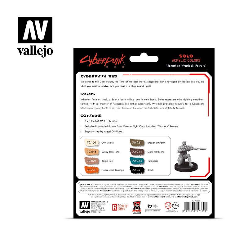 Vallejo Paint Set Solo by Cyberpunk Red Exclusive “Jonathan ‘Warlock’ Powers” 8 Paints + Miniature VAL72309 - Hobby Heaven