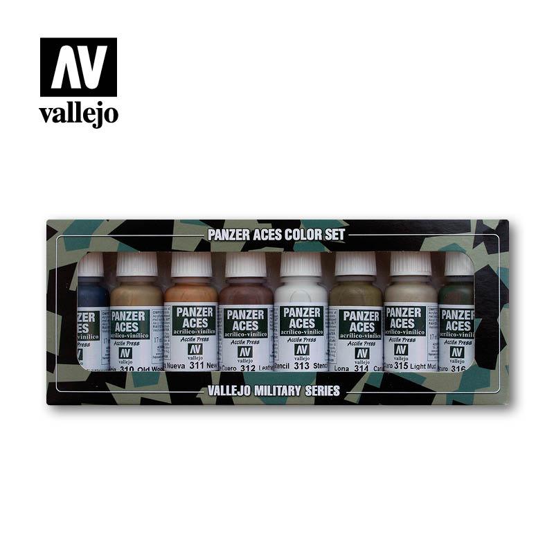 Vallejo Paint Set Wood, Leather & Stencil 8 Paints Panzer Aces Series VAL70123 - Hobby Heaven