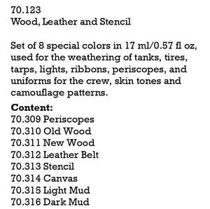 Vallejo Paint Set Wood, Leather & Stencil 8 Paints Panzer Aces Series VAL70123 - Hobby Heaven