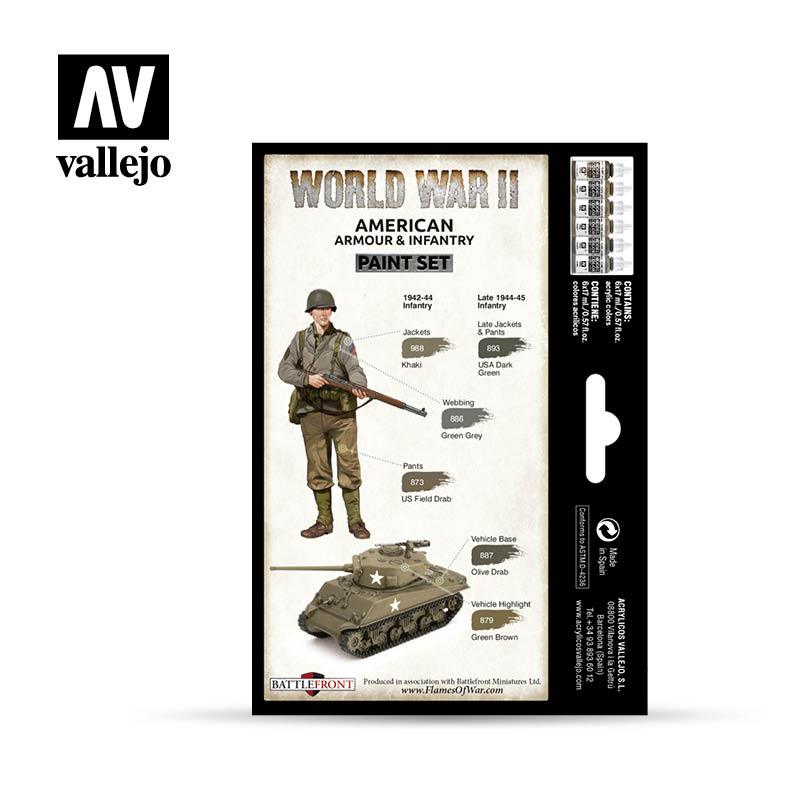 Vallejo Paint Set WWII Paint Set American Armour & Infantry 6 Paints Wargames Color Series VAL70203 - Hobby Heaven