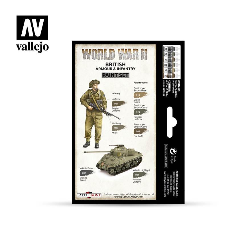 Vallejo Paint Set WWII Paint Set British Armour & Infantry 6 Paints Wargames Color Series VAL70204 - Hobby Heaven
