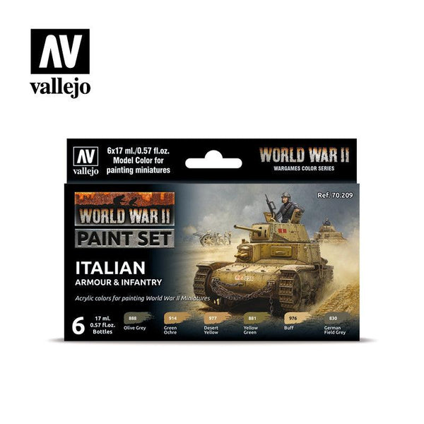 Vallejo Paint Set WWII Paint Set Italian Armour & Infantry 6 Paints Wargames Color Series VAL70209 - Hobby Heaven
