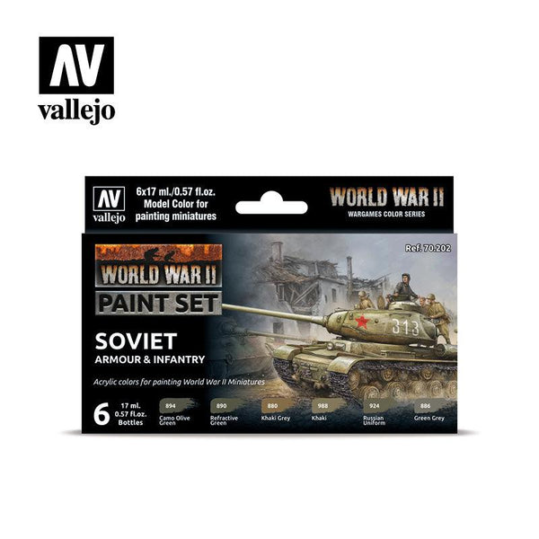 Vallejo Paint Set WWII Paint Set Soviet Armour & Infantry 6 Paints Wargames Color Series VAL70202 - Hobby Heaven