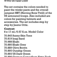 Vallejo Paint Set WWII US Tank Crew 8 Paints Figure Color Series VAL70186 - Hobby Heaven