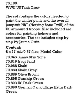 Vallejo Paint Set WWII US Tank Crew 8 Paints Figure Color Series VAL70186 - Hobby Heaven