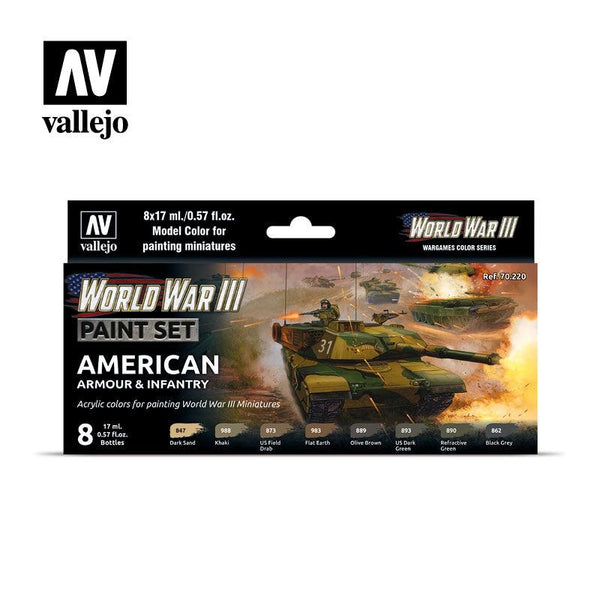 Vallejo Paint Set WWIII Paint Set American Armour & Infantry 8 Paints Wargames Color Series VAL70220 - Hobby Heaven