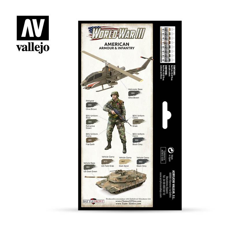 Vallejo Paint Set WWIII Paint Set American Armour & Infantry 8 Paints Wargames Color Series VAL70220 - Hobby Heaven