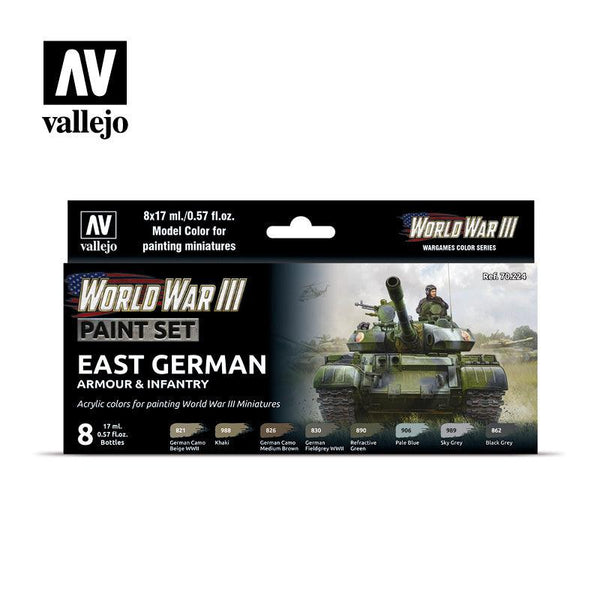 Vallejo Paint Set WWIII Paint Set East German Armour & Infantry 8 Paints Wargames Color Series VAL70224 - Hobby Heaven