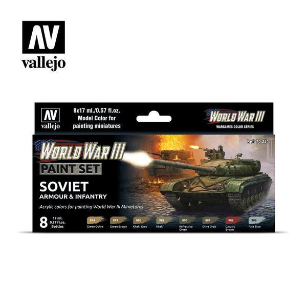 Vallejo Paint Set WWIII Paint Set Soviet Armour & Infantry 8 Paints Wargames Color Series VAL70221 - Hobby Heaven