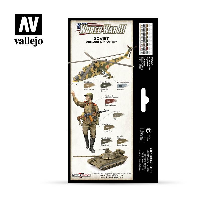 Vallejo Paint Set WWIII Paint Set Soviet Armour & Infantry 8 Paints Wargames Color Series VAL70221 - Hobby Heaven