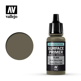 Vallejo US Olive Drab Surface Primer 17ml Polyurethane VAL70608 - Hobby Heaven