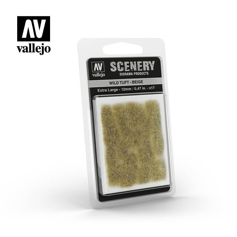 Vallejo Diorama Scenery Wild Tuft Beige 12mm SC429 pack, showcasing realistic miniature dry grass tufts