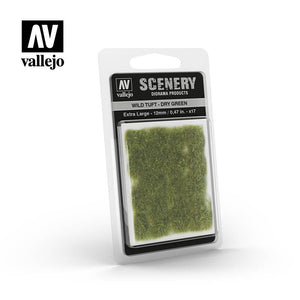 Vallejo Diorama Scenery Wild Tuft Dry Green 12mm SC424 pack, showcasing realistic miniature dry grass tufts