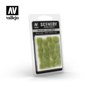 Vallejo Diorama Scenery Wild Tuft Light Green 12mm SC426 pack, showcasing vibrant miniature spring grass tufts