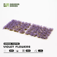 Sheet of 70 Violet Flowers - Wild tufts, displaying variety of shapes and sizes of realistic, violet petal-covered flower clusters
