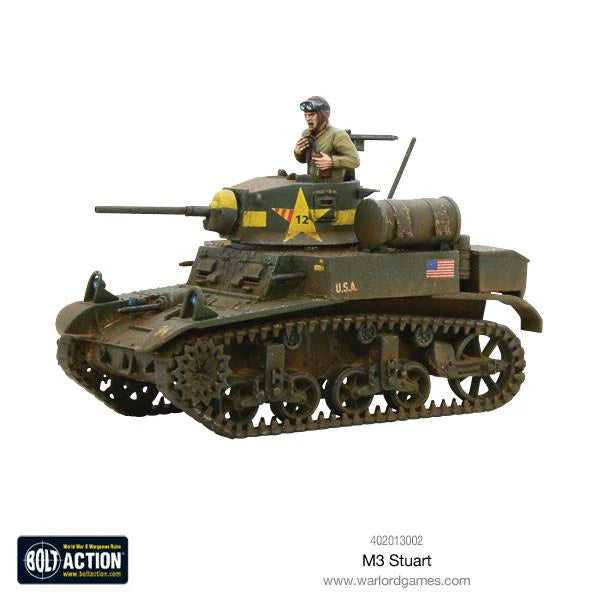 Assembled M3 Stuart miniature for Bolt Action wargaming