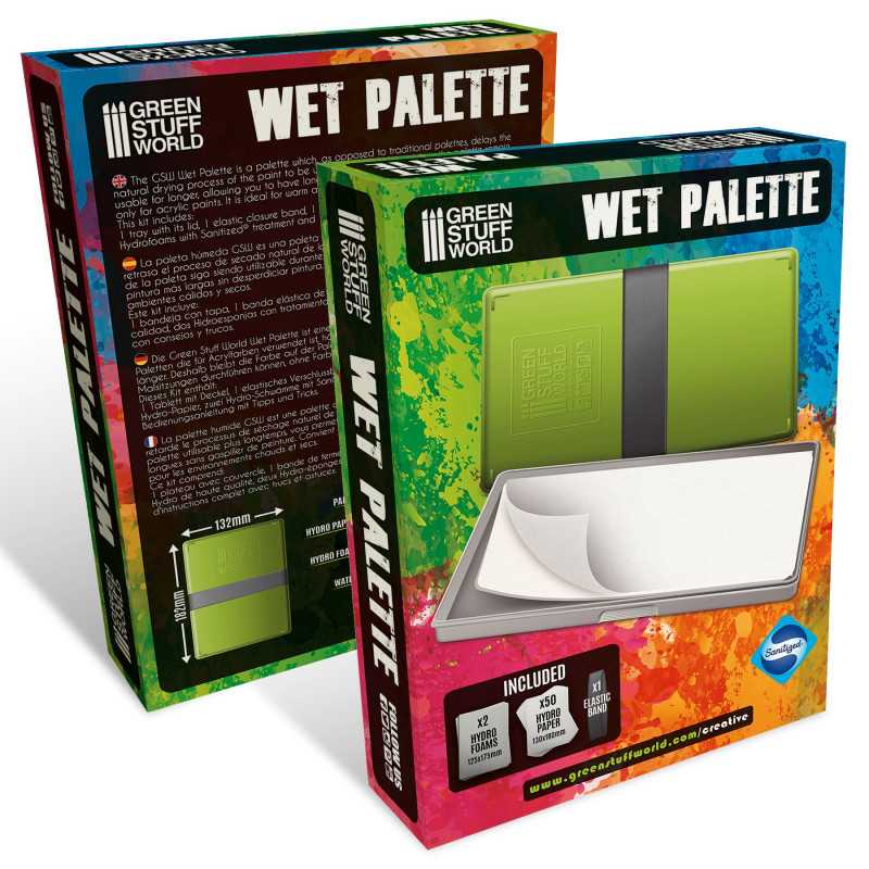 Packaging of Green Stuff World Wet Palette with included components