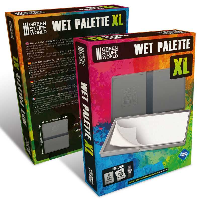Packaging of Green Stuff World Wet Palette XL with included items