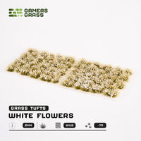 Sheet of 70 White Flowers - Wild tufts, displaying variety of shapes and sizes of realistic, white petal-covered flower clusters
