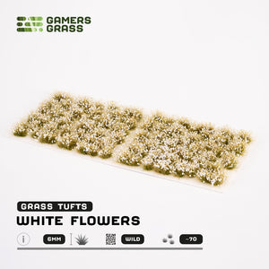 Sheet of 70 White Flowers - Wild tufts, displaying variety of shapes and sizes of realistic, white petal-covered flower clusters