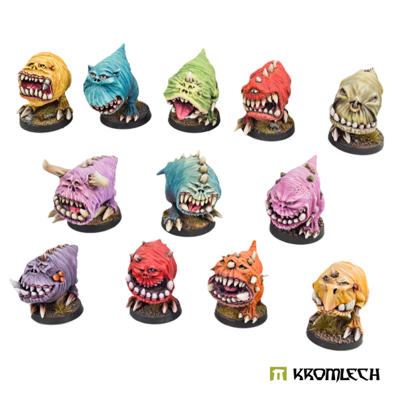 Kromlech Wild Gnaw Herd painted: all twelve Gnaws, each a different sculpt, on round bases
