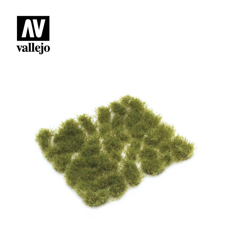 Close-up of Vallejo SC413 Wild Tuft Dense Green Large 6mm, displaying detailed texture and rich density of miniature grass