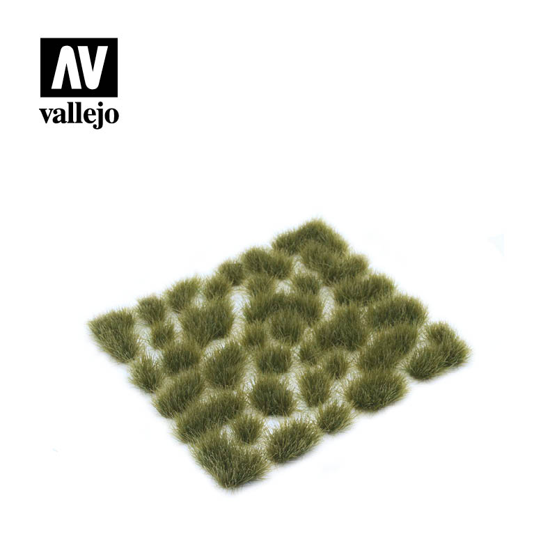 Close-up of Vallejo SC415 Wild Tuft Dry Green 6mm, displaying detailed texture and natural dry appearance of miniature grass