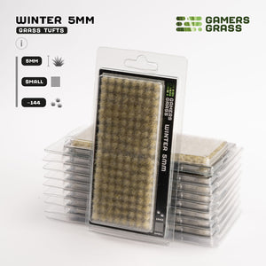 Gamers Grass Winter 5mm - Small Tufts packaging, featuring snowy landscape and frozen tundra imagery