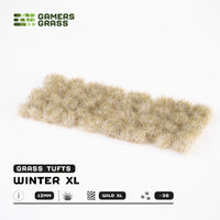 Sheet of 36 Winter XL 12mm - Wild XL Tufts, displaying various shapes of tall, pale grass tufts with subtle color variations for winter scenery
