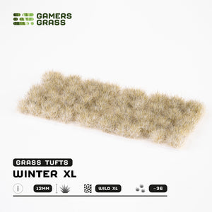 Sheet of 36 Winter XL 12mm - Wild XL Tufts, displaying various shapes of tall, pale grass tufts with subtle color variations for winter scenery