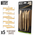 Wooden sculpting tools with 9 different shapes for modeling and detailing