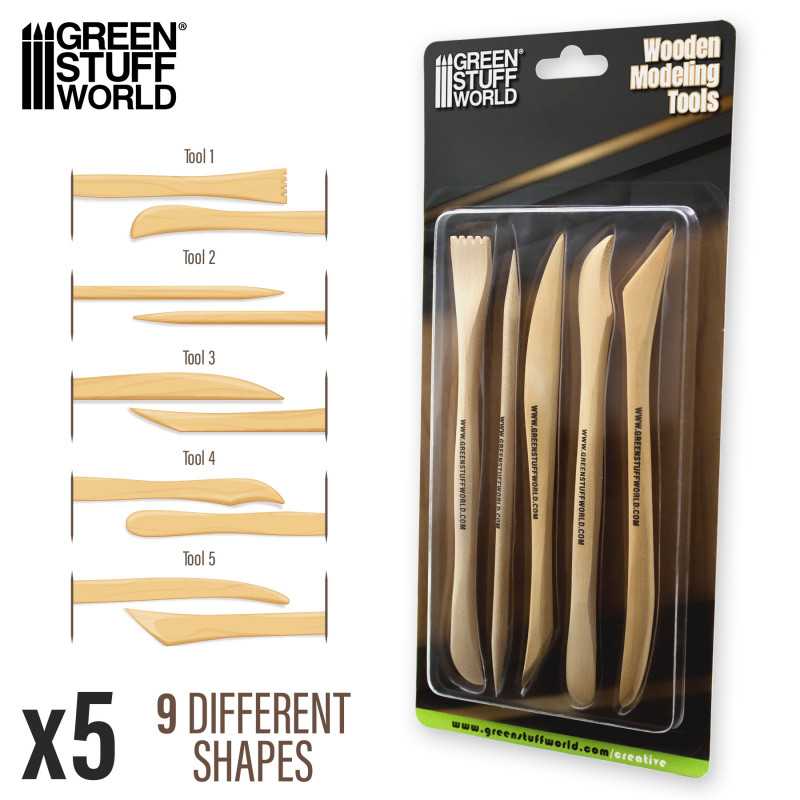 Wooden sculpting tools with 9 different shapes for modeling and detailing