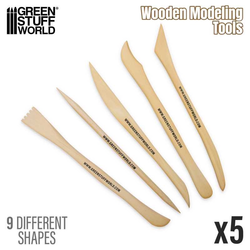 Green Stuff World Wooden Modeling Tools Set – 5 wooden sculpting tools