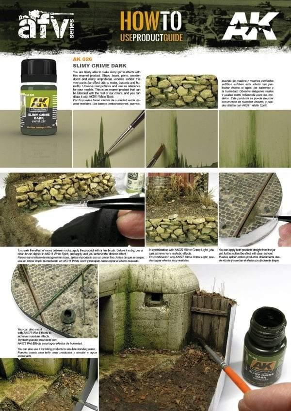 AK026 Slimy Grime Dark enamel bottle for creating slimy moss and dampness effects on model vehicles and structures.