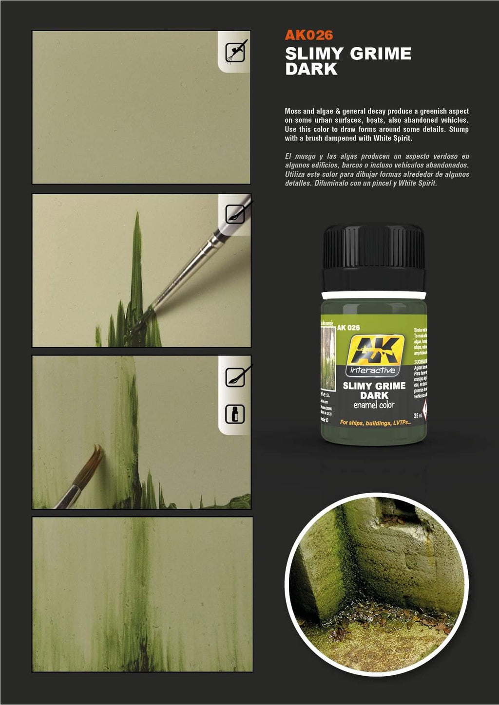 Realistic moss effect created with AK026 Slimy Grime Dark on ship hulls, perfect for damp environments.